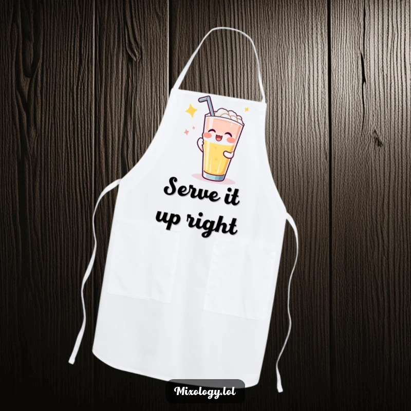 Funny apron featuring a character receiving applause for a perfect drink pour, great for kitchens, BBQs, and home bars.