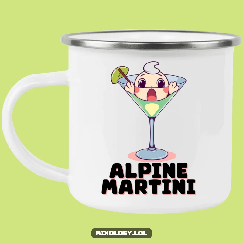 Funny Martini Glass Camping Mug: Surprised Character's Outdoor Drinkware Gift