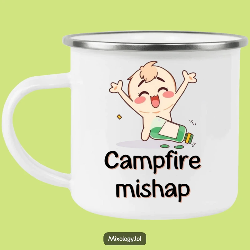 Funny Campfire Chaos Mug - Clumsy Character's Happy Spill, Unique Funny Gift