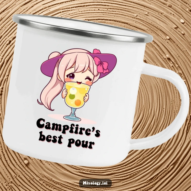 Funny Camping Mug: Proud character ready for adventure with a cocktail, perfect for outdoor enthusiasts, a rugged and funny gift.