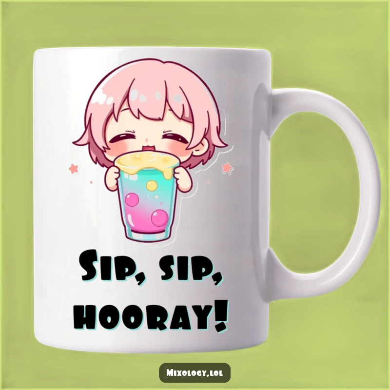 Funny Happy Drinker Mug: Cute Character Sipping Joyfully, Perfect Gift