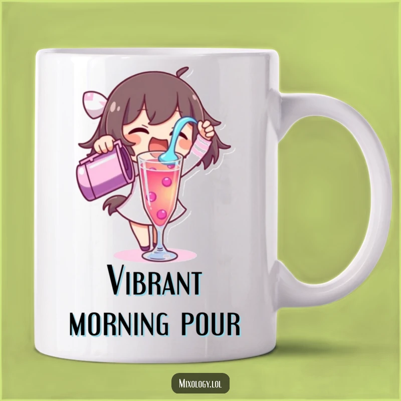 Funny Pouring Liquid Mug: Excited Character Creating a Vibrant Drink, Perfect Gift