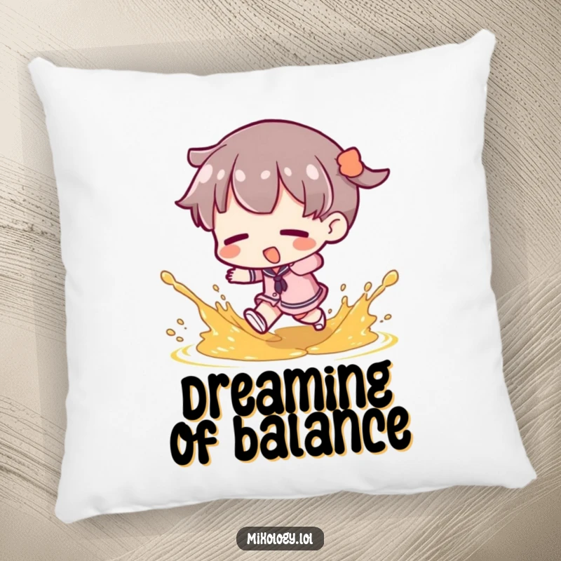 Funny Pillow: Soft comfort featuring a character tripping, garnish scattering, ideal for adding humor to any room, a great funny gift.