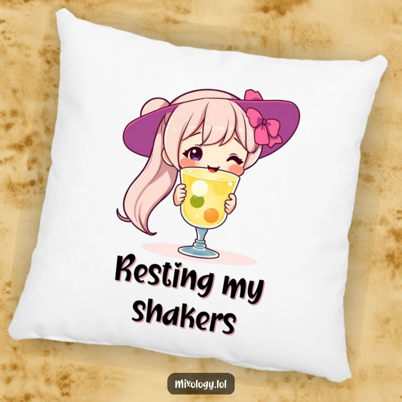 Funny Pillow: Plush comfort with a proud character presenting a delightful cocktail, bringing humor and style to any seating, an ideal funny gift.