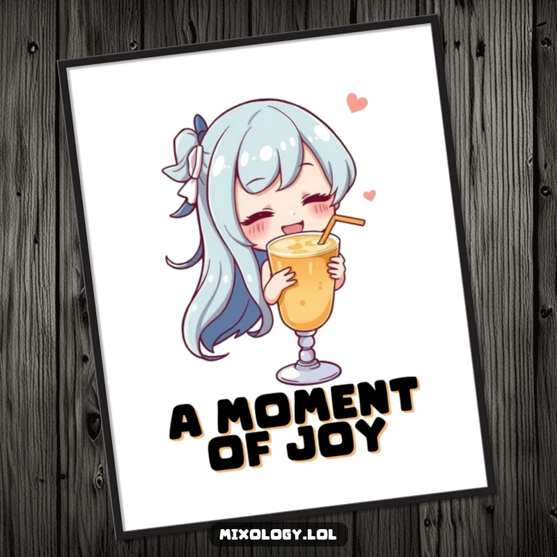 Funny character gracefully swirling a drink with a satisfied sigh, a stylish digital art print.