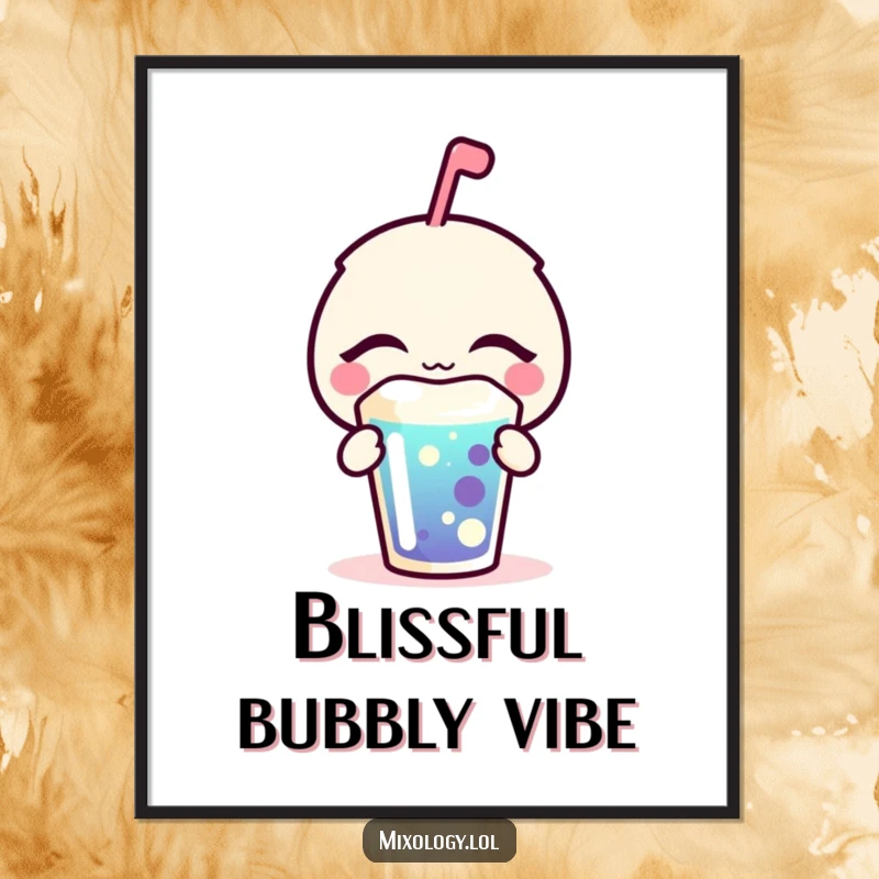 Funny Digital Art of a bubbly icon blissfully sipping a colorful drink with eyes closed, radiating peace and happiness.
