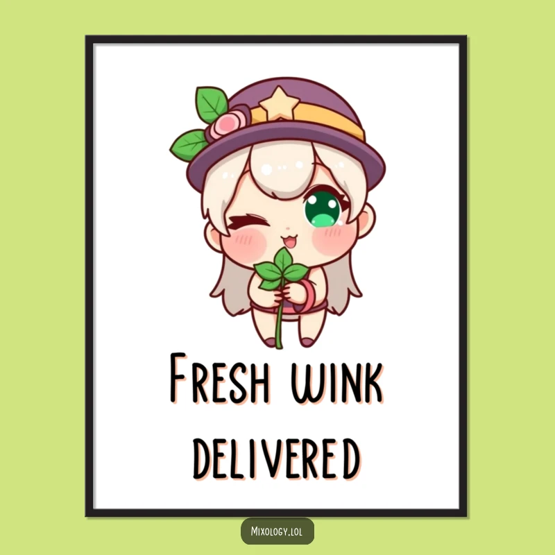 Funny Winking Mint Digital Art: Character's Playful Print Gift