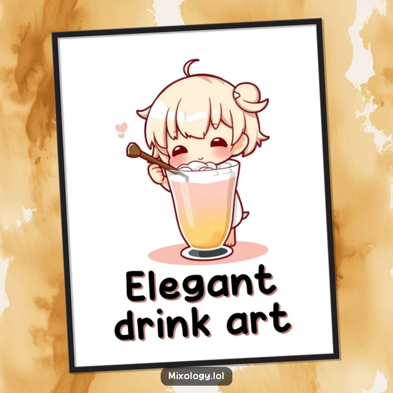 Funny character artfully stirring a drink with a long stirrer, depicted in stylish digital art for walls.