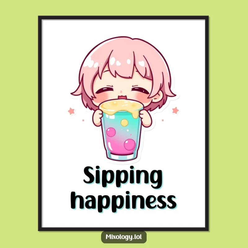 Funny Happy Drinker Digital Art: High-Res Cute Character Print for Walls