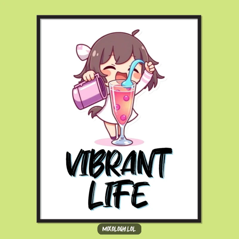 Funny Pouring Liquid Digital Art: Excited Character's Vibrant Creation, Instant Gift