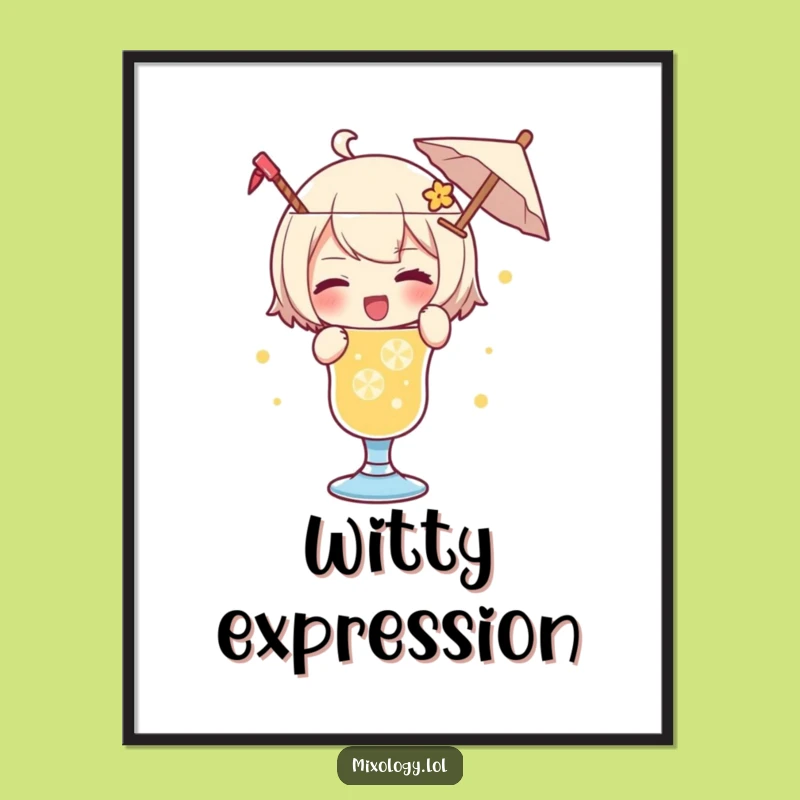 Funny Drink Garnish Digital Art: Playful Character's Wink, Instant Charming Gift