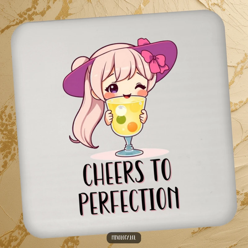 Funny Drink Coaster: Proud character guarding a cocktail, protecting surfaces with humor, an essential and funny gift for hosts.