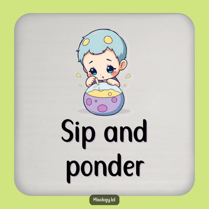 Funny Lab Coaster: Curious character inspecting bubbling concoction, protective surface gift.