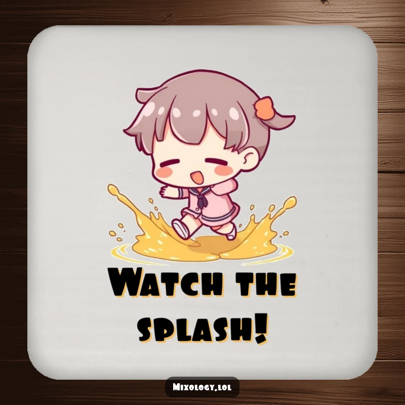 Funny Drink Coaster: Character tripping, garnish flying, protecting surfaces with humor, a practical and funny gift.