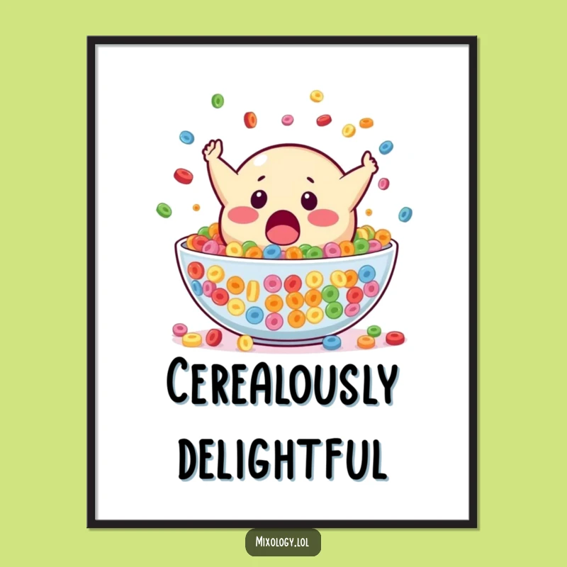 Funny Blob Cereal Poster: Surprised Mascot Art, Hilarious Decor, Perfect Funny Gift!