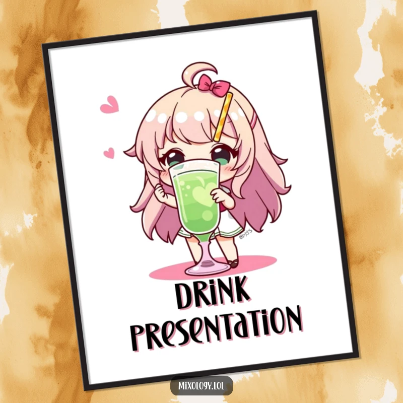 Funny Poster: Artful depiction of a character with flair presenting a fancy drink, conveying a sense of celebration and humorous sophistication.