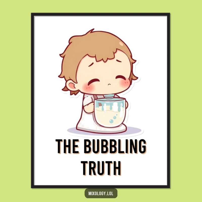 Funny Bubbling Mixer Poster - Curious Character Art, Unique Funny Gift Decor
