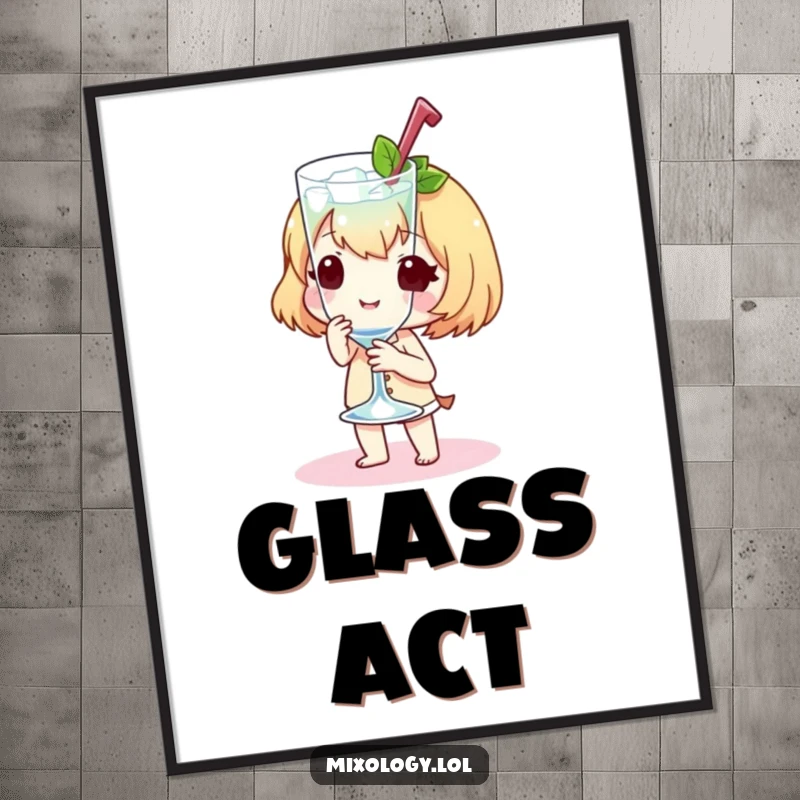 Funny Poster featuring a sweet little character presenting a perfectly chilled glass with a graceful flourish and a smile.
