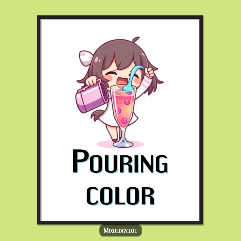 Funny Pouring Liquid Poster: Excited Character's Vibrant Art, Wall Decor Gift