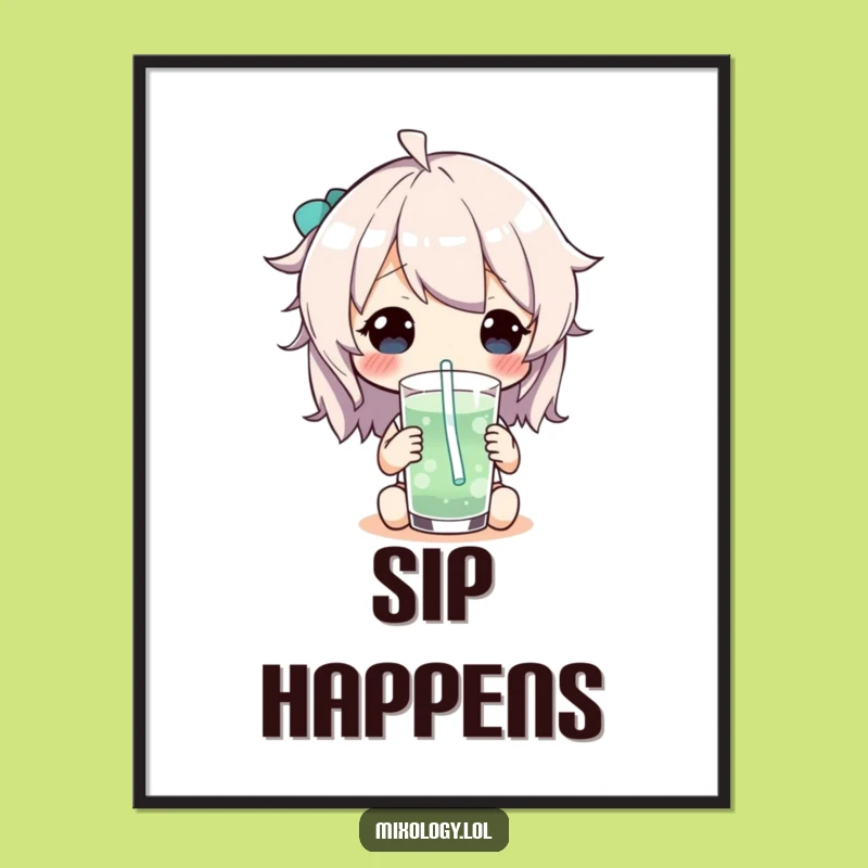 Funny Whimsical Straw Sip Poster: Hilarious Character Art for Wall Decor