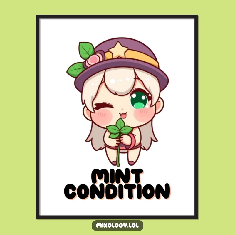 Funny Winking Mint Poster: Character's Playful Art Print Gift