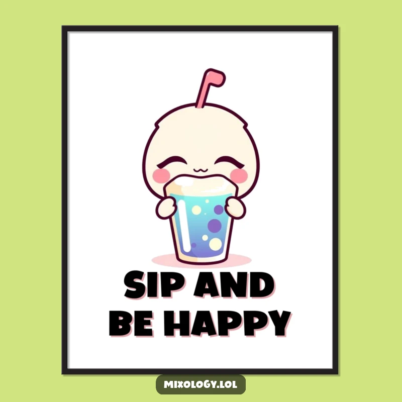 Funny Blissful Poster - Bubbly Icon Sip Art, Joyful Wall Decor Funny Gift