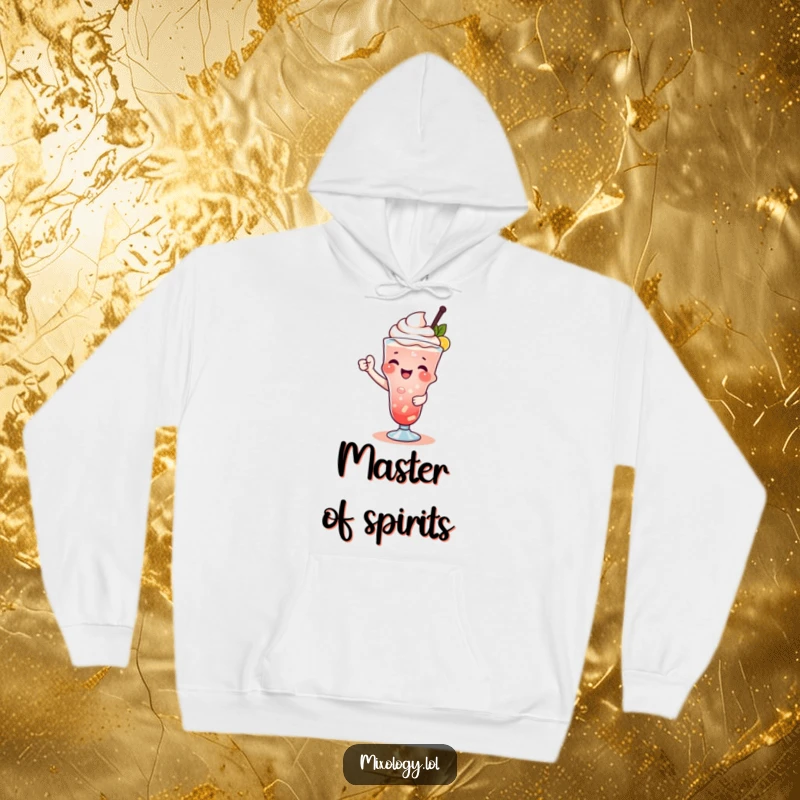 Funny hoodie featuring an adorable character garnishing a drink with a flourish, perfect for cocktail enthusiasts.
