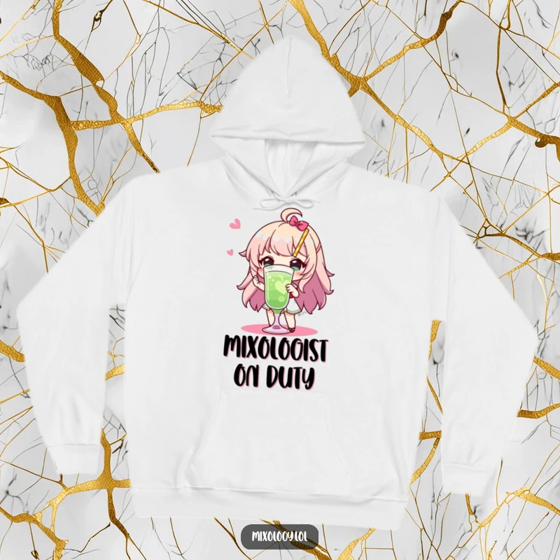Funny Hoodie: Cheerful character showcases impressive flair while presenting a sophisticated drink, embodying a humorous appreciation for fine beverages.