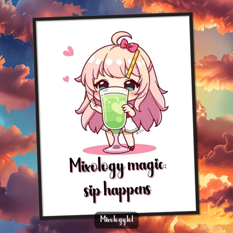 Funny Free Printable Wall Art: A stylish character entertains by presenting a beautifully crafted cocktail with flair.