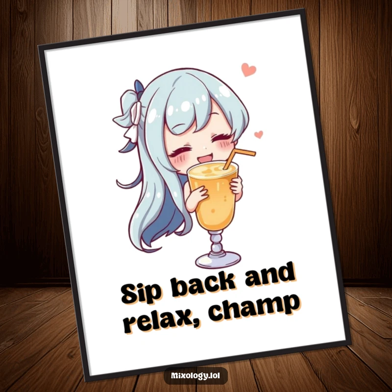 Funny Free Printable Wall Art: Character swirling a drink with a satisfied sigh, embodying grace and relaxed contentment in a stylish pose.