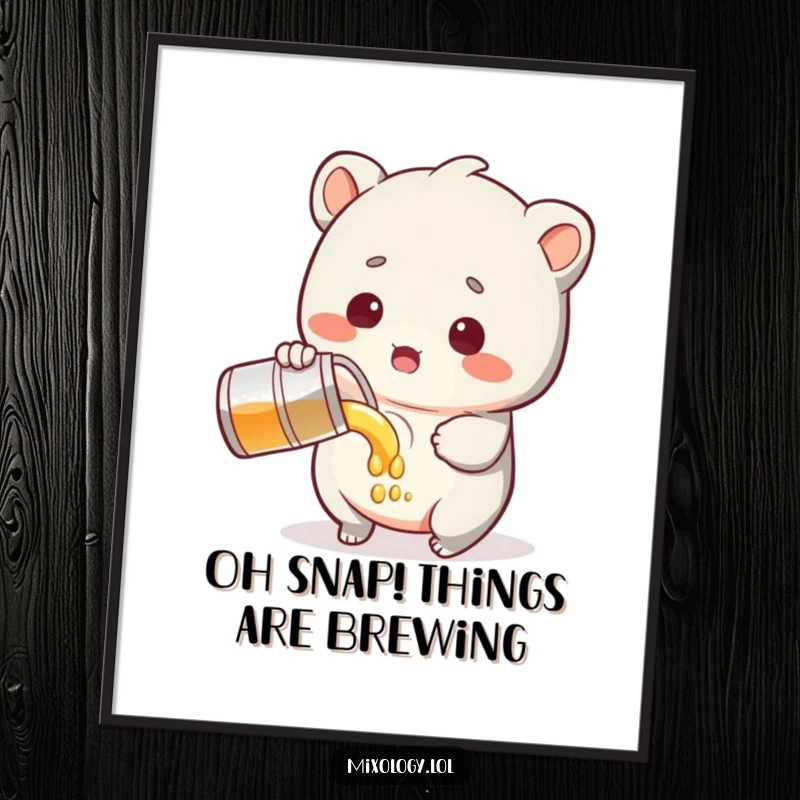 Funny Free Printable Wall Art: A sweet creature pours liquid with a comically surprised expression, unique downloadable art.