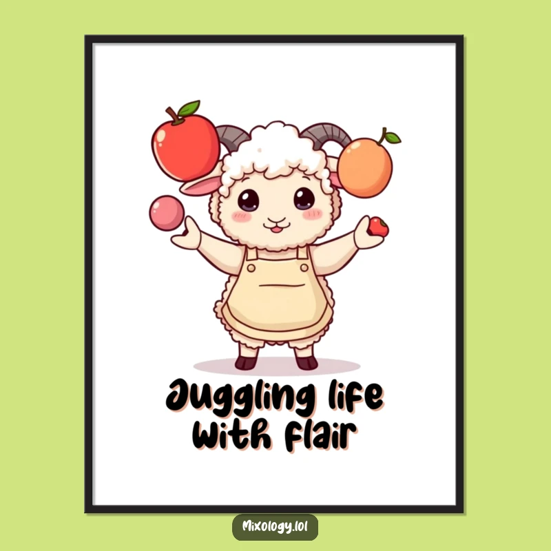 Funny Free Printable Wall Art: Sheep Juggling Fruits Art