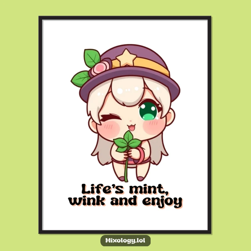 Free Printable Winking Mint Art: Cool Character Downloadable Decor