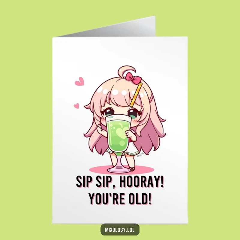 Free Printable Birthday Card: Bartender Character Serving Fancy Drink Funny Downloadable Gift