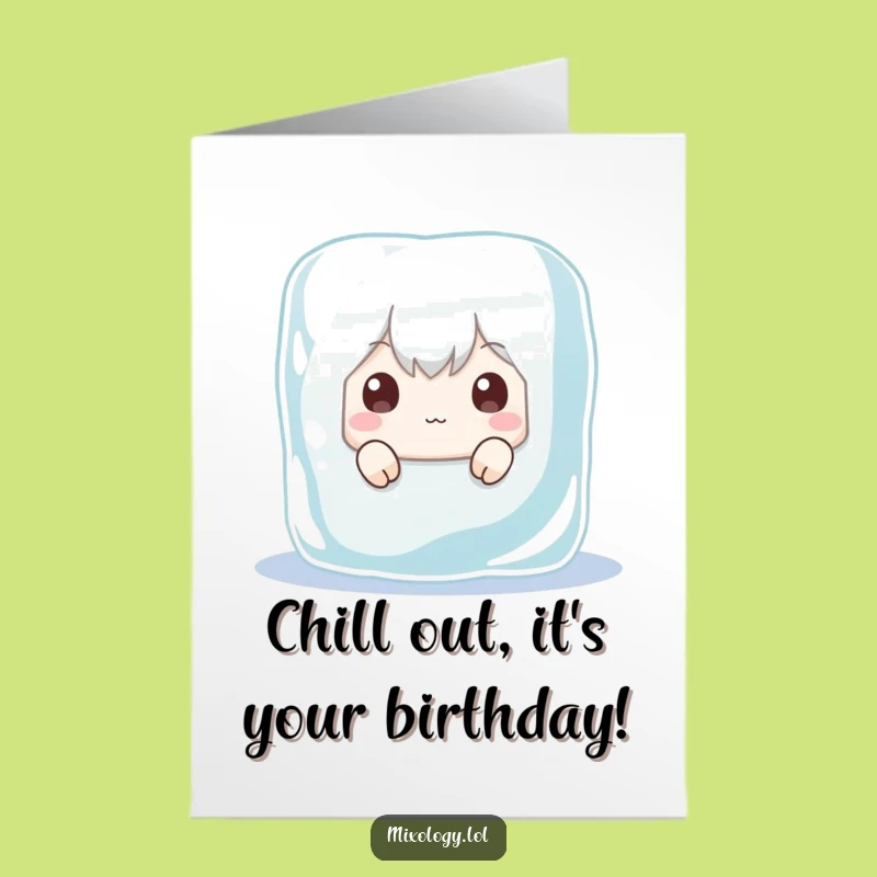 Free Printable Birthday Card: Funny Ice Cube Character Peeking Hilariously - Downloadable Fun!