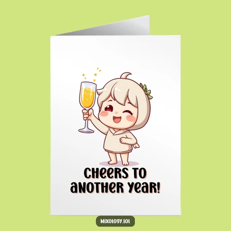 Free Printable Birthday Card: Joyful Toast, Sparkling Drink, Festive Character, Downloadable Fun