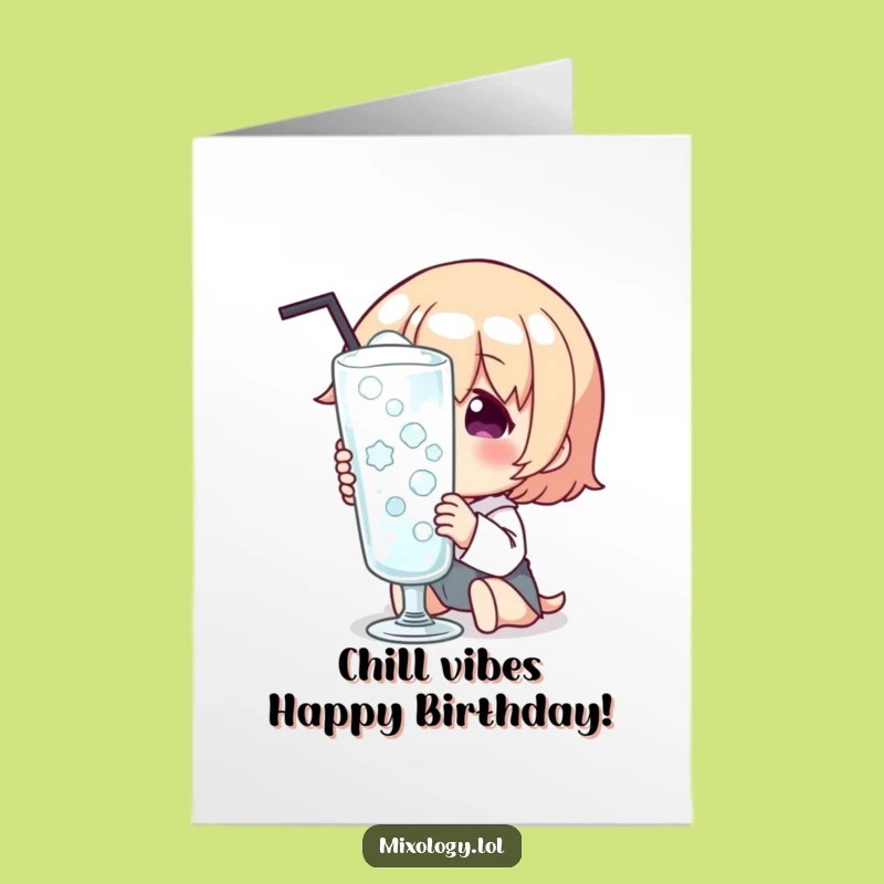 Funny Free Printable Birthday Card: Chilled Glass Delight Character - Instant