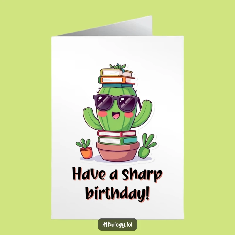Free Printable Birthday Card: Cactus Balancing Books for a Smart Celebration
