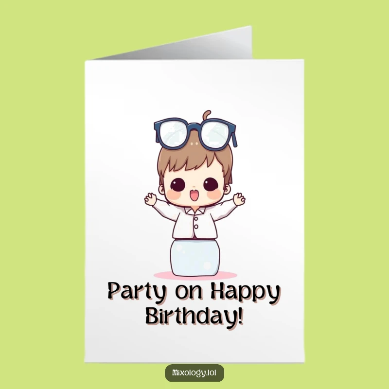 Funny Free Printable Birthday Card: Balancing Glasses Character - Instant Download