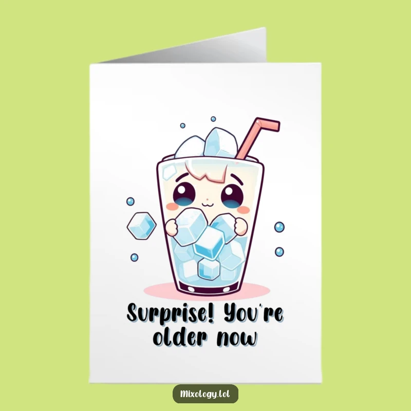 Free Printable Birthday Card: Surprised Character, Dancing Ice Cubes, Funny Drink Humor