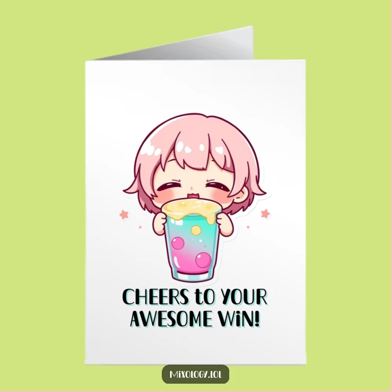 Free Printable Congrats Card: Happy Sipping Character, Joyful Celebration Gift