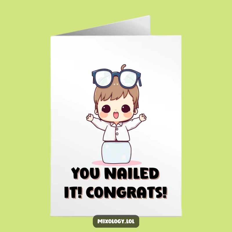 Free Printable Congrats Card: Balancing Glasses Character - Funny Downloadable