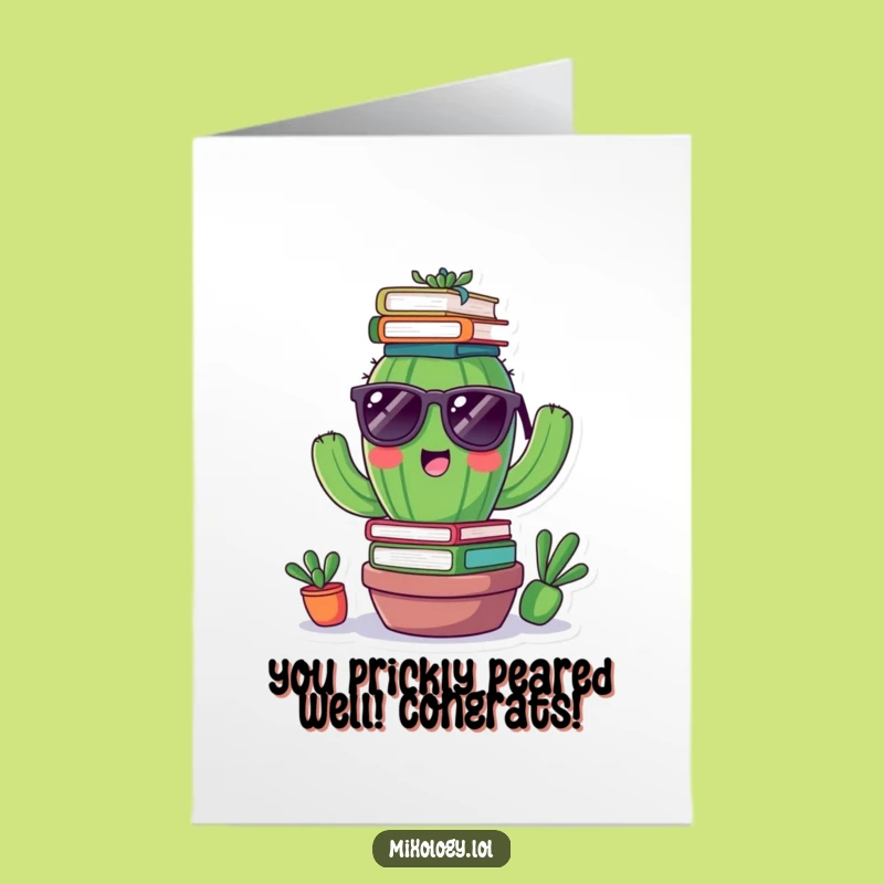 Free Printable Congrats Card: Cactus Balancing Books for Achievement