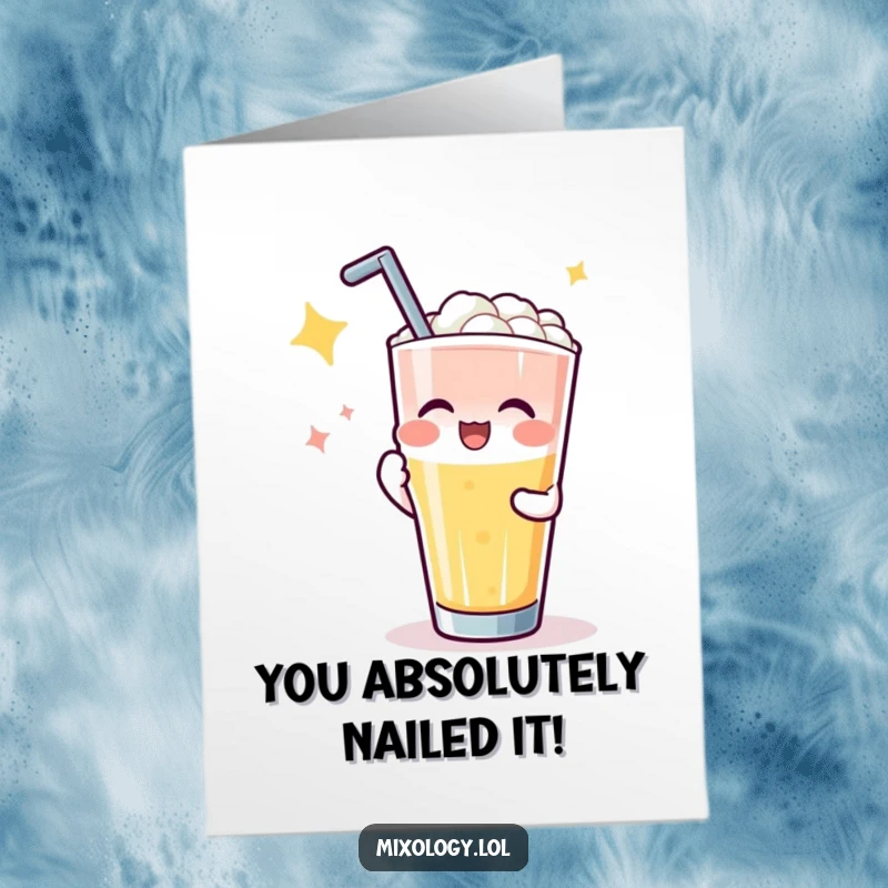 Funny Free Printable Congrats Card: Joyful character receives applause for a perfectly poured drink, celebrating an achievement with humor.