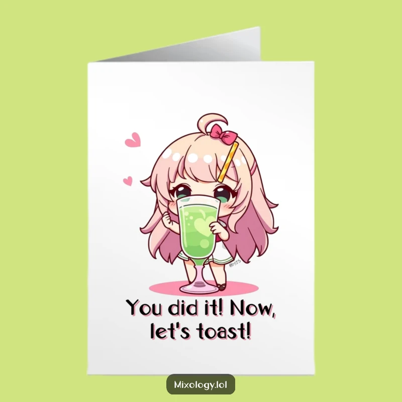 Free Printable Congrats Card: Flair Character Serving Celebration Drink Funny Downloadable Gift