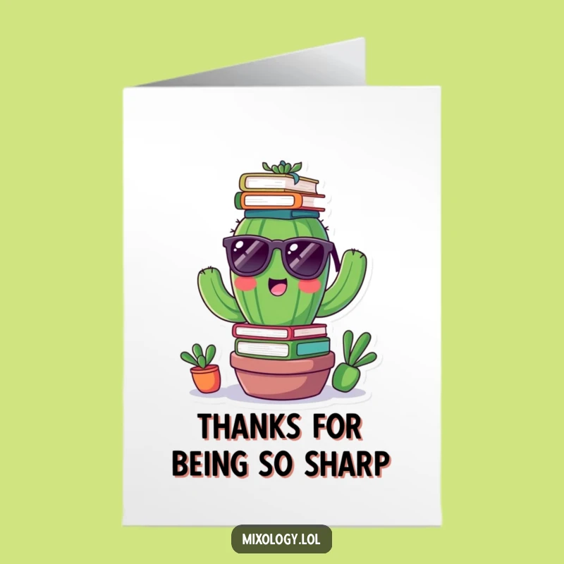 Free Printable Thank You Card: Cactus Balancing Books for Appreciation