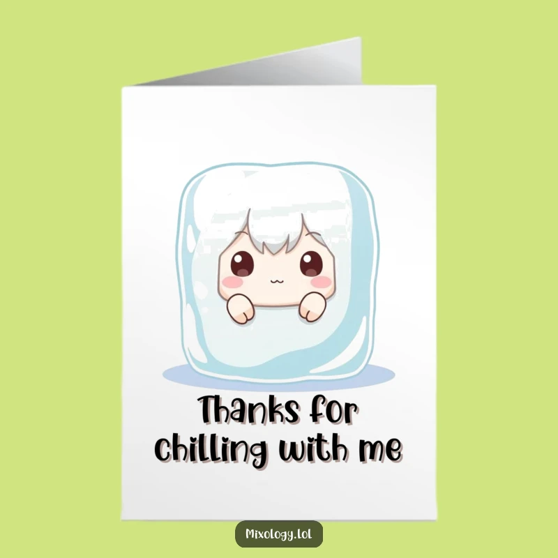 Free Printable Thank You Card: Ice Cube Character Peeking - Funny Downloadable Gift of Gratitude!