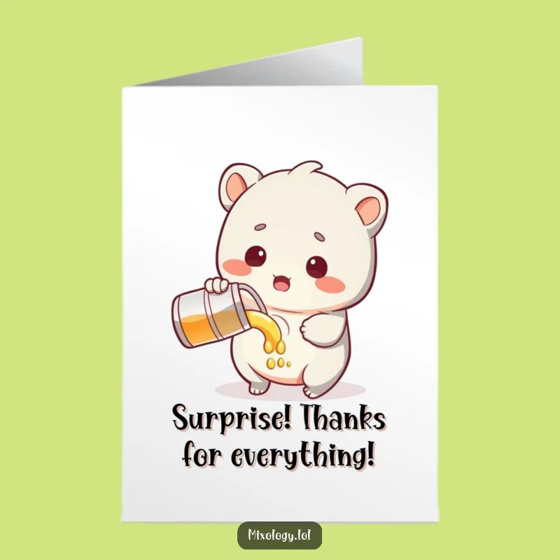 Free Printable Thank You Card: Surprised Creature Pouring Funny Downloadable