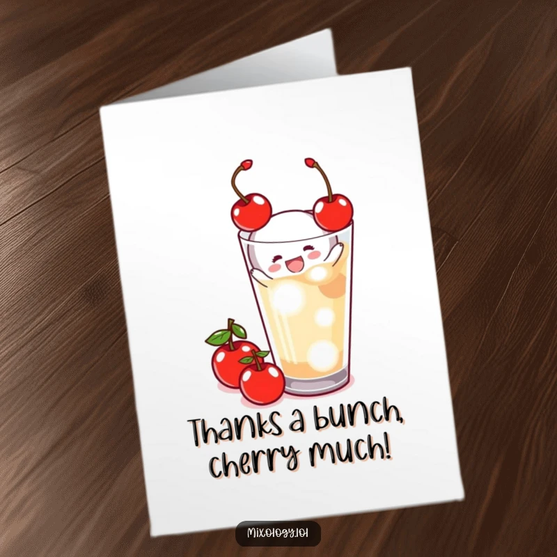 Funny Free Printable Thank You Card: A tiny figure presents a perfectly garnished drink, a witty way to express thanks.