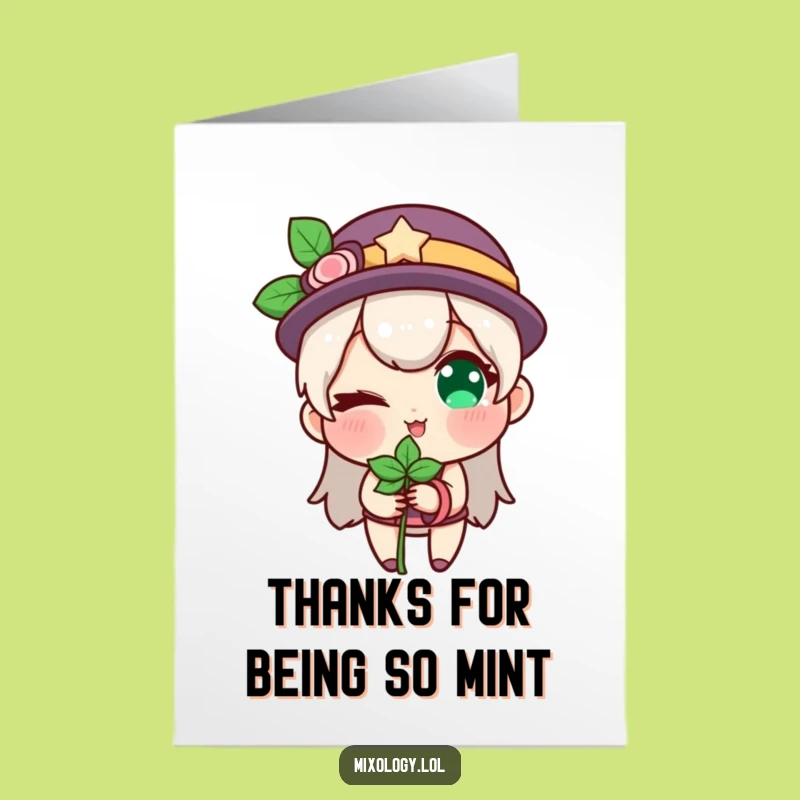 Free Printable Winking Mint Thank You Card: Cool Gratitude Downloadable